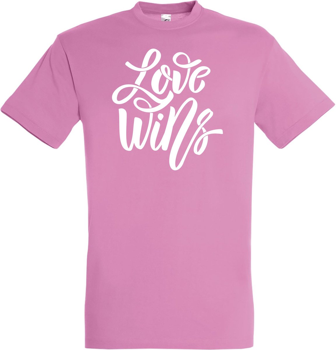 T-shirt Love Wins | Regenboog vlag | Gay pride kleding | Pride shirt | Roze | maat XXL